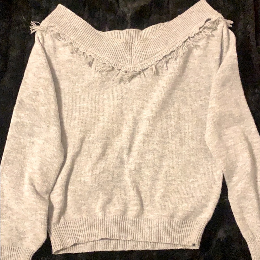 Off the shoulder fringe sweater